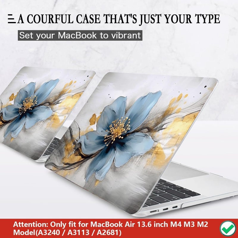 CISSOOK for MacBook Air 13.6 inch Case 2025 2024 2023 2022 Release Model A3240 A3113 A2681, Laptop Hard Shell Cases with Keyboard Cover Type C Adapter for MacBook Air 13 M2 M3 M4, Retro Golden Floral - Image 3